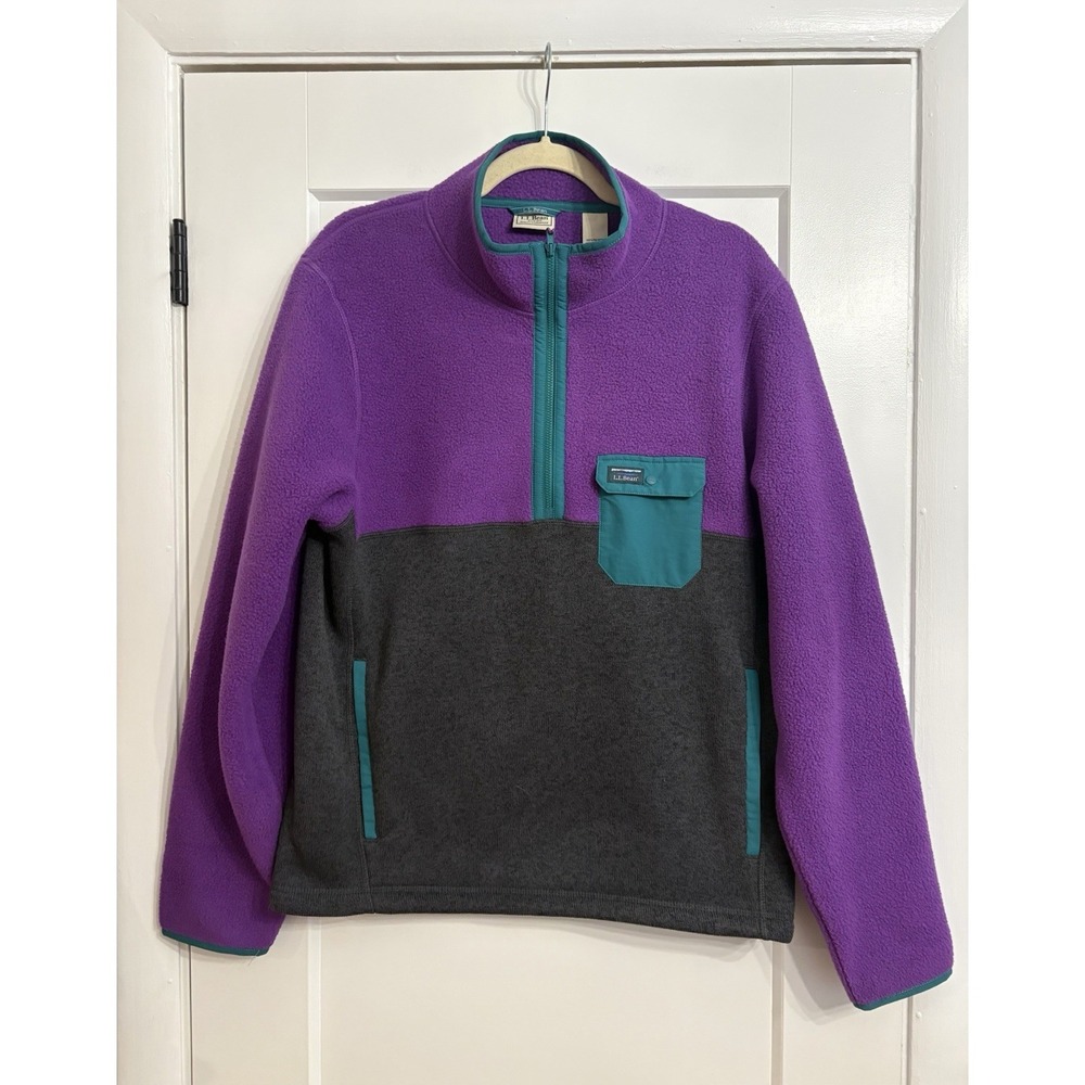 LL Bean Men's Medium Purple/Grey Sweater Fleece Sherpa Hybrid Pullover